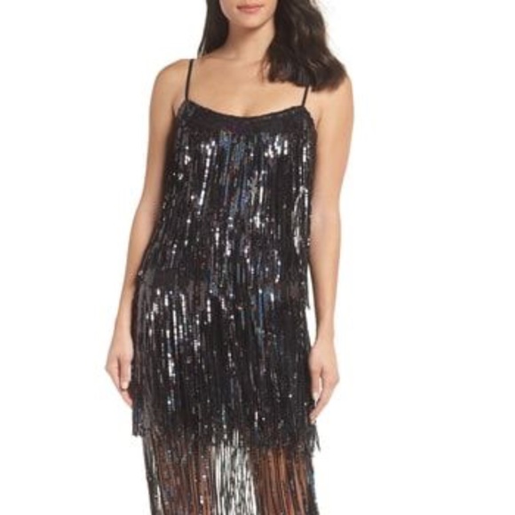 NEW DRESS THE POPULATION Onyx ROXY Sequin FRINGE 1920's Flapper SHIFT DRESS XXS - Picture 10 of 16